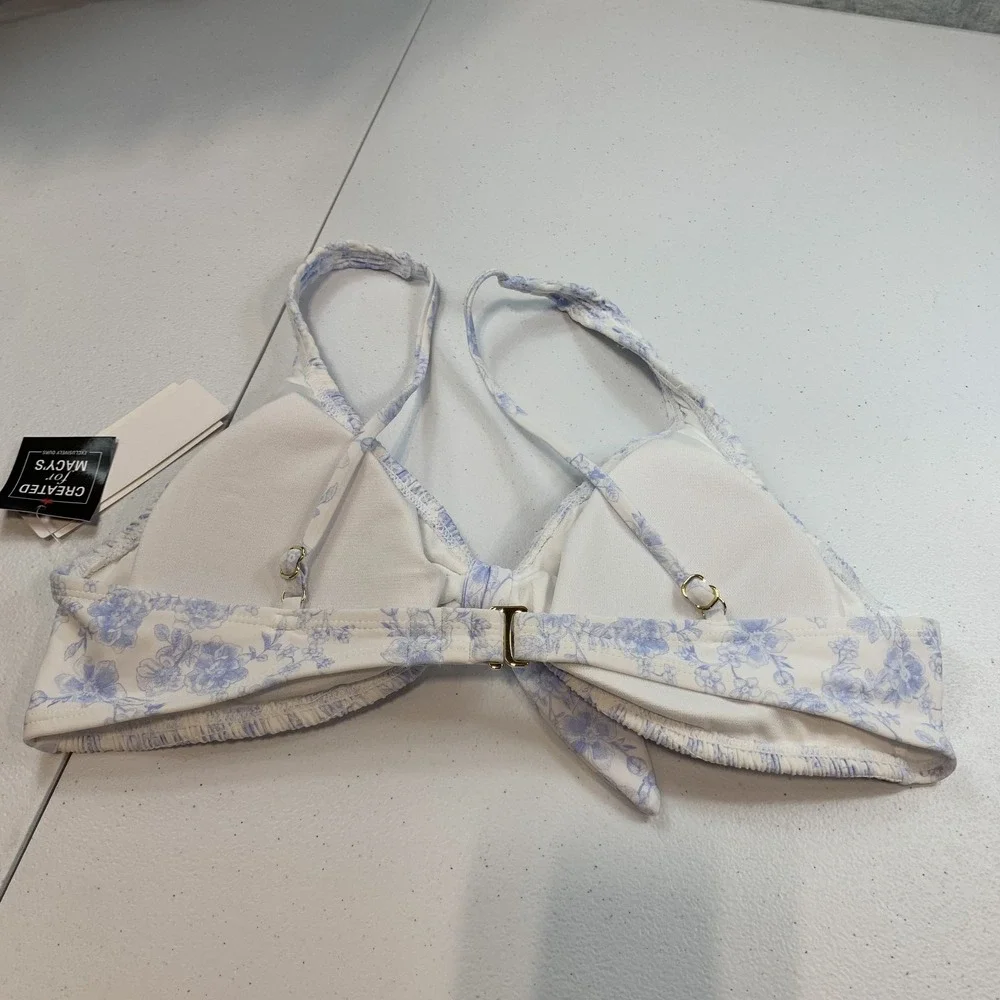 Salt & Cove Junior's Swim Bikini Top XL Toile Blue Floral Smocked Bow Cornflower